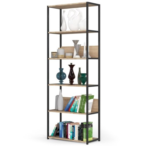 Regał loftowy metalowy 70 cm - czarny-dąb sonoma - 6 półek