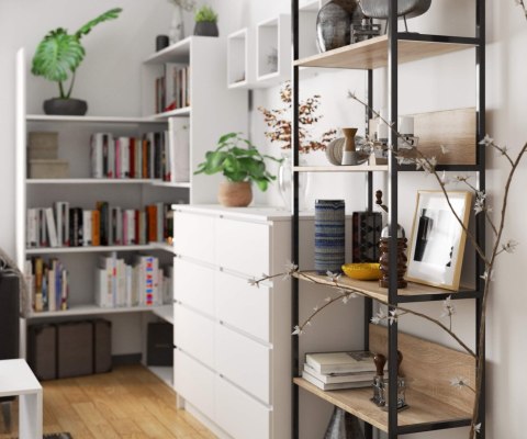 Regał loftowy metalowy 70 cm - czarny-dąb sonoma - 6 półek