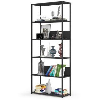 Regał loftowy metalowy 80 cm - czarny-czarny - 6 półek