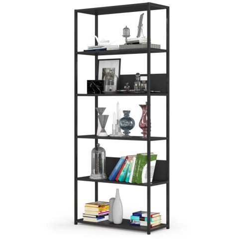 Regał loftowy metalowy 80 cm - czarny-czarny - 6 półek