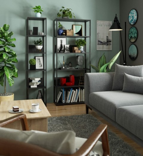 Regał loftowy metalowy 80 cm - czarny-czarny - 6 półek