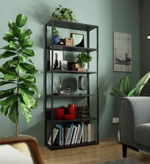 Regał loftowy metalowy 80 cm - czarny-czarny - 6 półek