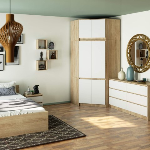 SZAFA NAROŻNA Z NADSTAWKĄ S100 DĄB SONOMA / BIAŁA