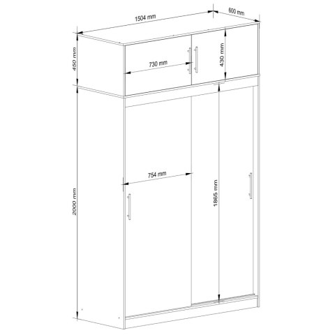 SZAFA PRZESUWNA Z NADSTAWKĄ 150cm CLP BIAŁA / SONOMA MONO
