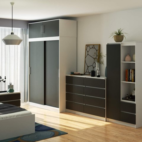 SZAFA PRZESUWNA Z NADSTAWKĄ 150cm CLP BIAŁA / SZARA MONO