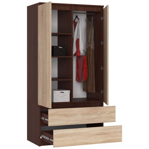 SZAFA S 90 cm 2 DRZWI 2 SZUFLADY PK WENGE / SONOMA