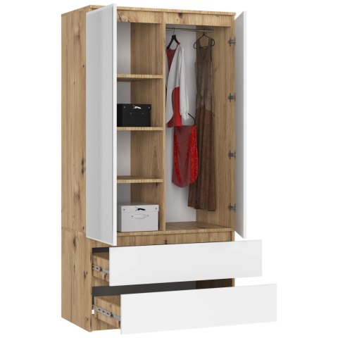 SZAFA S90 2D 2SZ 2 LUSTRO CLP PK DĄB ARTISAN / BIAŁA