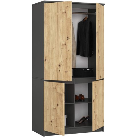 SZAFA S90 4D CLP GRAFIT SZARY / DĄB ARTISAN