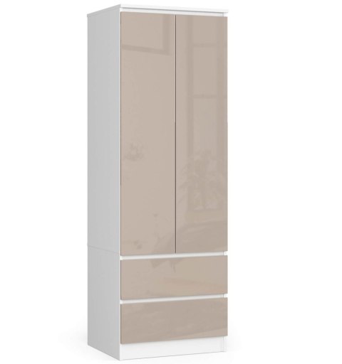 SZAFA STAR S 60 cm 2 DRZWI 2 SZUFLADY PK BIAŁA / CAPPUCCINO POŁYSK