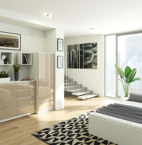 SZAFA STAR S 60 cm 2 DRZWI 2 SZUFLADY PK BIAŁA / CAPPUCCINO POŁYSK