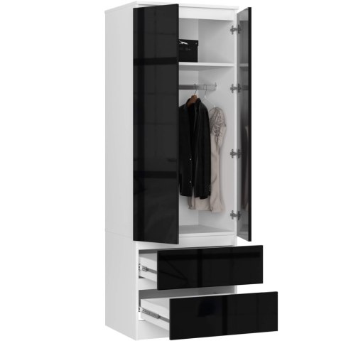 SZAFA STAR S 60 cm 2 DRZWI 2 SZUFLADY PK BIAŁA / CZARNY POŁYSK