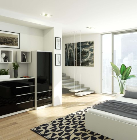 SZAFA STAR S 60 cm 2 DRZWI 2 SZUFLADY PK BIAŁA / CZARNY POŁYSK