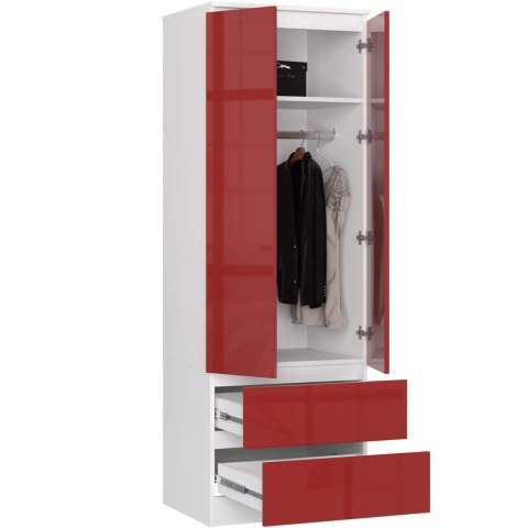 SZAFA STAR S 60 cm 2 DRZWI 2 SZUFLADY PK BIAŁA / CZERWONY POŁYSK