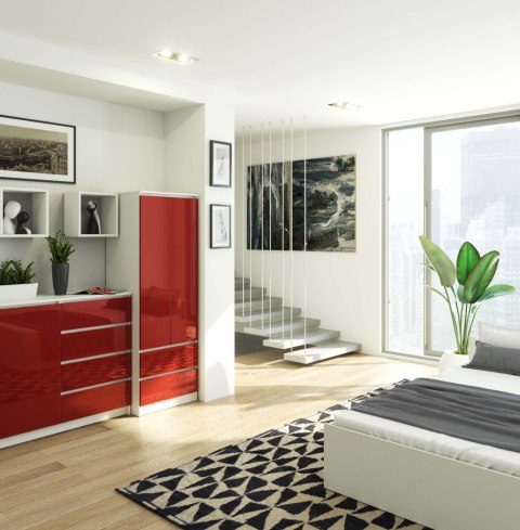 SZAFA STAR S 60 cm 2 DRZWI 2 SZUFLADY PK BIAŁA / CZERWONY POŁYSK