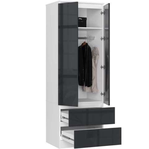 SZAFA STAR S 60 cm 2 DRZWI 2 SZUFLADY PK BIAŁA / GRAFIT POŁYSK