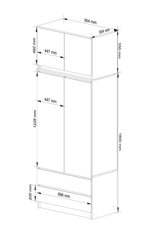SZAFA Z NADSTAWKĄ S 90 cm 2 DRZWI 2 SZUFLADY PK BIAŁY / SONOMA