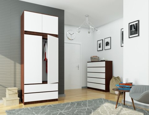 SZAFA Z NADSTAWKĄ S 90 cm 2 DRZWI 2 SZUFLADY PK WENGE / BIAŁA