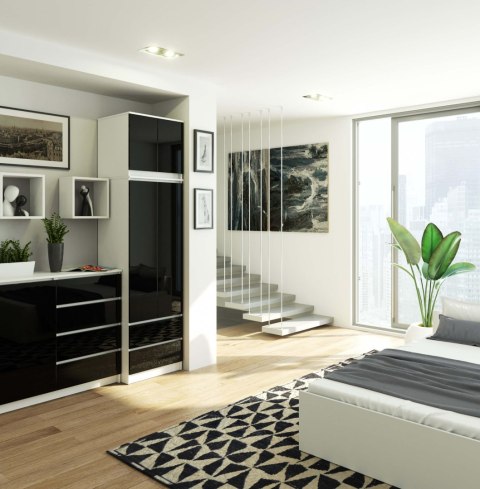 SZAFA Z NADSTAWKĄ S60 2D 2SZ CLP PK BIAŁY / CZARNY POŁYSK