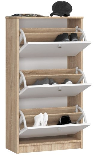 SZAFKA NA BUTY 3 UCHYLNE DRZWICZKI 60 cm DĄB SONOMA / BIAŁA