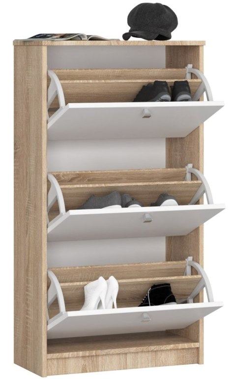 SZAFKA NA BUTY 3 UCHYLNE DRZWICZKI 60 cm DĄB SONOMA / BIAŁA