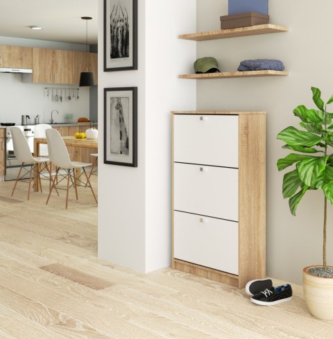 SZAFKA NA BUTY 3 UCHYLNE DRZWICZKI 60 cm DĄB SONOMA / BIAŁA