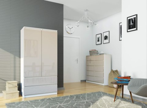 Szafa S 90 cm 2 drzwi 2 szuflady - biała-cappuccino połysk