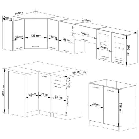 MEBLE KUCHENNE ZESTAW NAROŻNY Z WITRYNĄ OLIWIA 3M BETON