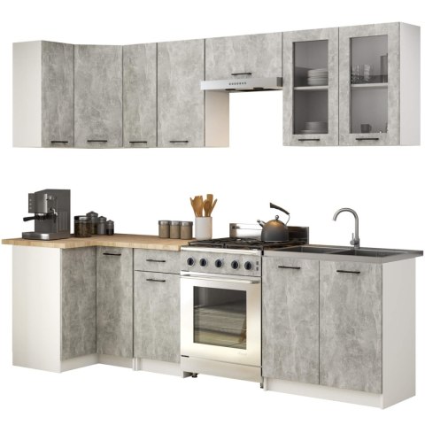 MEBLE KUCHENNE ZESTAW NAROŻNY Z WITRYNĄ OLIWIA 3M H720 BETON