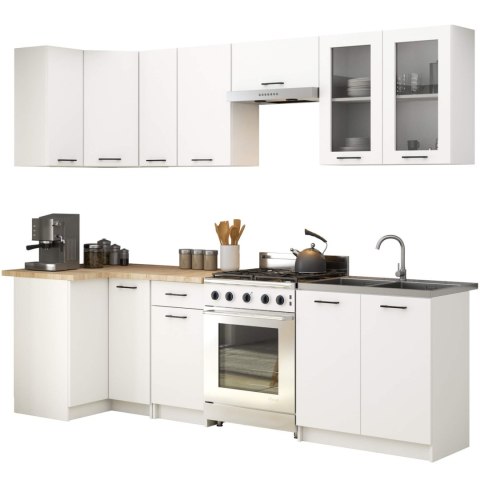 MEBLE KUCHENNE ZESTAW NAROŻNY Z WITRYNĄ OLIWIA 3M H720 BIAŁY