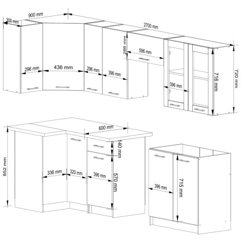 MEBLE KUCHENNE ZESTAW NAROŻNY Z WITRYNĄ OLIWIA 3M H720 BIAŁY