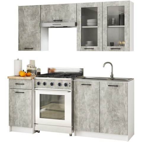 Zestaw szafek kuchennych z witryną OLIWIA 1.8m beton H720