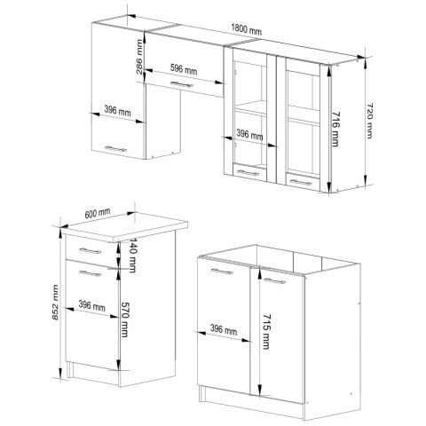 Zestaw szafek kuchennych z witryną OLIWIA 1.8m beton H720