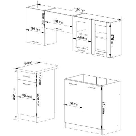 Zestaw szafek kuchennych z witryną OLIWIA 1.8m