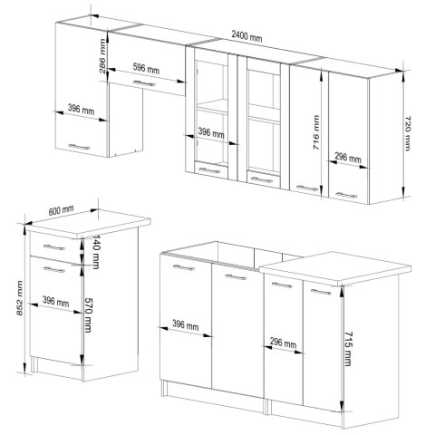Zestaw szafek kuchennych z witryną OLIWIA 2.4m H720 Beton