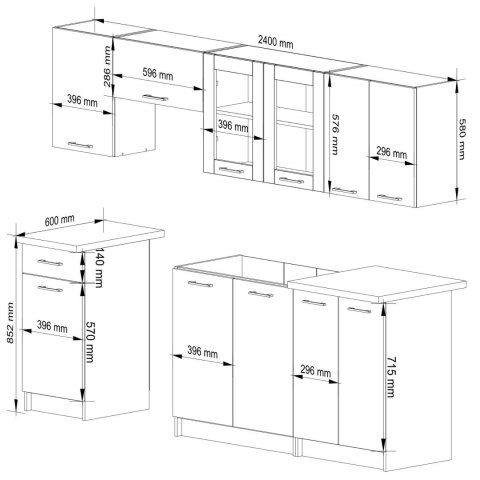 Zestaw szafek kuchennych z witryną OLIWIA 2.4m
