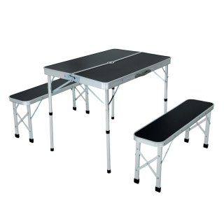 Zestaw turystyczny ROI stół + 2 ławki Czarny