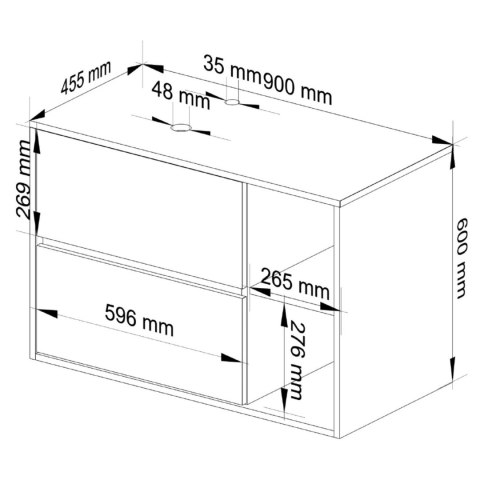 SZAFKA ŁAZIENKOWA POD UMYWALKĘ Z OTWORAMI VAMI W90 UM 2SZ 2P BIAŁA / GRAFIT SZARY