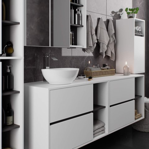 SZAFKA ŁAZIENKOWA POD UMYWALKĘ Z OTWORAMI VAMI W90 UM 2SZ 2P BIAŁA / GRAFIT SZARY