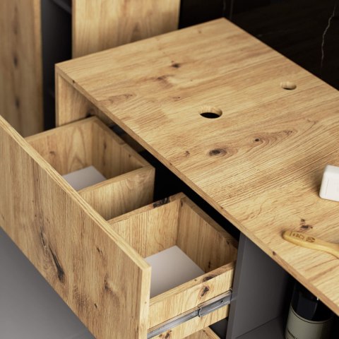 SZAFKA ŁAZIENKOWA POD UMYWALKĘ Z OTWORAMI VAMI W90 UM 2SZ 2P DĄB ARTISAN / GRAFIT SZARY