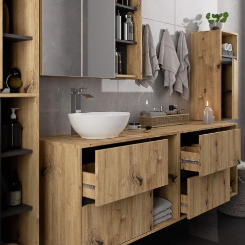 SZAFKA ŁAZIENKOWA POD UMYWALKĘ Z OTWORAMI VAMI W90 UM 2SZ 2P DĄB ARTISAN / GRAFIT SZARY