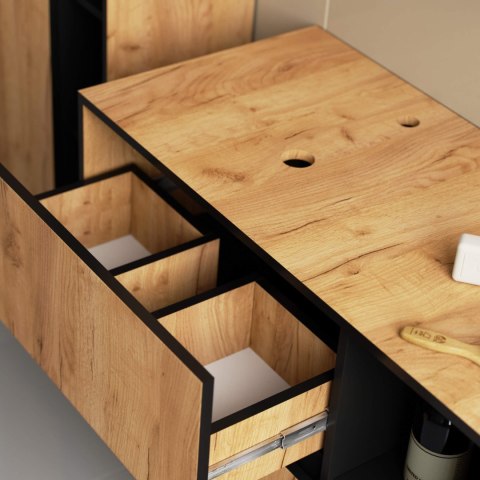 SZAFKA ŁAZIENKOWA POD UMYWALKĘ Z OTWORAMI VAMI W90 UM 2SZ 2P DĄB CRAFT / CZARNY