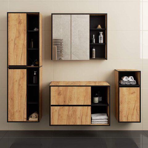 SZAFKA ŁAZIENKOWA POD UMYWALKĘ Z OTWORAMI VAMI W90 UM 2SZ 2P DĄB CRAFT / CZARNY