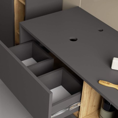 SZAFKA ŁAZIENKOWA POD UMYWALKĘ Z OTWORAMI VAMI W90 UM 2SZ 2P GRAFIT SZARY / DĄB ARTISAN