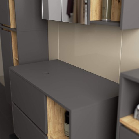 SZAFKA ŁAZIENKOWA POD UMYWALKĘ Z OTWORAMI VAMI W90 UM 2SZ 2P GRAFIT SZARY / DĄB ARTISAN