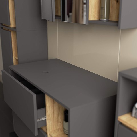 SZAFKA ŁAZIENKOWA POD UMYWALKĘ Z OTWORAMI VAMI W90 UM 2SZ 2P GRAFIT SZARY / DĄB ARTISAN