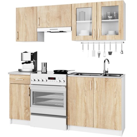 ZESTAW KUCHENNY LIMA Z WITRYNĄ 1.8M BIAŁY / DĄB SONOMA
