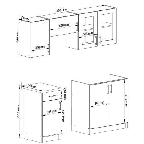 ZESTAW KUCHENNY LIMA Z WITRYNĄ 1.8M BIAŁY / DĄB SONOMA