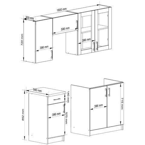 ZESTAW KUCHENNY LIMA Z WITRYNĄ 1.8M H720 BIAŁY / DĄB SONOMA