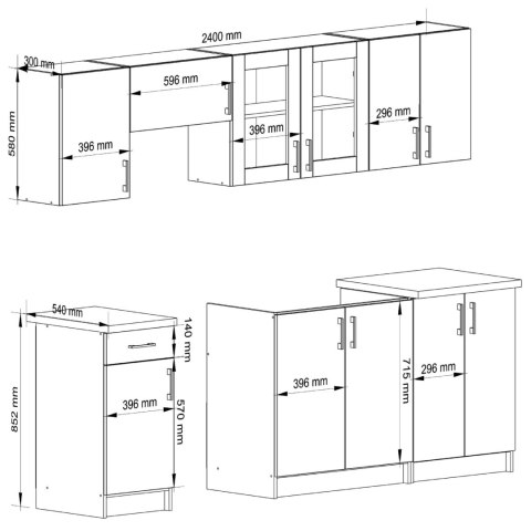 ZESTAW KUCHENNY Z WITRYNĄ LIMA 2.4M BIAŁY / DĄB SONOMA