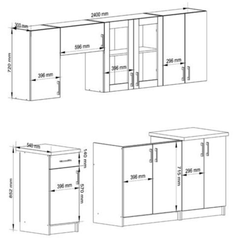 ZESTAW KUCHENNY Z WITRYNĄ LIMA 2.4M H720 BIAŁY / DĄB SONOMA
